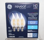 Ge Reveal 60w Equiv 5w Led Bulbs Cac Candelabra Base Clear Clean Light 3-pack. Fixed Price $6.95.