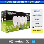 Maxlite 100w Equivalent 13w Led Light Bulb Soft White 2700k A19 Dimmable. Fixed Price $97.95.
