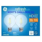 Ge G25 Refresh Hd Daylight Led Bulb 4.5 Watts 47658 40w 350 Lumens Clear 2 Bulbs. Fixed Price $10.00.
