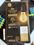 Ge Led A19 Amber Vintage Bulb, 5w=60w, Dimmable, Warm Candle Light 1 New. Fixed Price $12.44.