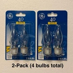4 Ge Light Bulbs 40watts Bent Tip Crystal Clear Medium Base Decorative New 2-pk. Fixed Price $13.62.
