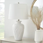 Nourison Home 26" White Glossy Feather Engraved Coastal Farmhouse Table Lamp .... Fixed Price $123.88.