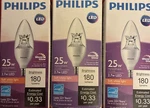 3--philips 25 Watt Led Light Bulb Dimmable,candelabra Base,b12 180 Lumen. Fixed Price $15.00.