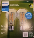 Philips Ultra Efficient Soft White Clear Led Bulb 60w A19 Medium Base 2 Pack. Fixed Price $16.95.