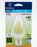 Westinghouse 33193 2.5w Dimmable Led F15 Filament Bulb, 250 Lumens, Warm White. Fixed Price $11.95.