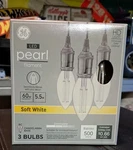 Ge 3pk Pearl Hd Soft White 60w Led Deco Candelabra Base Bc Light Bulbs. Fixed Price $12.95.