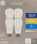 4 Ge Classic 60-watt Clear St19 Soft White Led Bulbs W/standard Medium Base. Fixed Price $19.99.