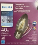 3 Philips 40-watt Clear B11 Blunt Tip Daylight Bright Led Bulbs W/standard Base. Fixed Price $16.99.
