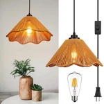 Tebio Rattan Plug-in Pendant Light, 13ft Cord, Led Bulb, Hand Woven. Fixed Price $57.45.