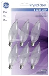 Ge 75223 6 Pack 25 Watt Crystal Clear Candelabra Decorative Light Bulbs. Fixed Price $48.99.