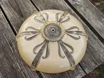 Elegant 1930s-1940s Era Large Art Deco Fleur De Lis Glass Light Ceiling Fixture. Fixed Price $285.00.