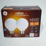 2 Pack Ge G25 Relax Led Soft White Light Bulbs 40w 350 Lumens Dimmable. Fixed Price $15.95.