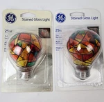 2 Ge Stained Glass A19 Light Bulb 25-watt Decorative Hand Painted Unique New. Fixed Price $18.00.