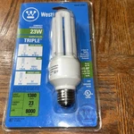 Westinghouse 23w. Triple Compact Fluorescent Bulb, Warm Color, 1380lumens. Fixed Price $16.95.