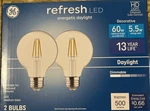 Ge Refresh 60w Replacement Led Hd Bulbs G25 Medium Base Daylight Dimmable - 2pk. Fixed Price $10.79.