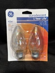 2- Ge 40 Watt Auradescent Multi-use Bulbs Flame (f15) 350 Lumens Cozy Relaxing. Fixed Price $17.99.