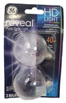 Ge Reveal 2-pcs Hd+ Led 40 Watt G16.5 Globe Bulbs, Clear. Fixed Price $20.16.