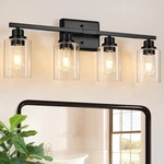 Modern 4-light Bathroom Vanity Fixture Black Wall Lamp With Clear Glass Shades. Fixed Price $29.99.