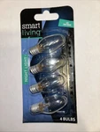 4 Clear Night Light Bulbs (4 Watts) // Smart Living Candelabra Base. Fixed Price $7.75.