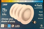 Feit Electric Led Recessed Downlight 4-pack Color Choice Dimmable 75w. Fixed Price $19.99.
