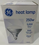 Ge Heat Lamp 250w 120v 5,000 Hrs 4.6 Yrs Life R40 Clear Med Base. Fixed Price $10.40.