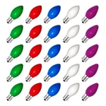 Fonusty C7 Christmas Replacement Bulbs, 25 Pack Red Green Blue White & Purple. Fixed Price $18.07.