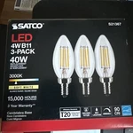 3pk - Satco 4w B11 Led 3000k Candelabra Base Dimmable 40w Equiv. Fixed Price $15.00.