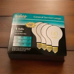 Halco A19 Frosted 60w 130v Standard Light Bulbs 4-pack, Brass Base. Fixed Price $10.00.