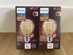 Philips Dimmable Vintage 60w Amber A19 Led Decorative Light Bulb, New 2 Pack. Fixed Price $23.99.