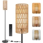 Ruiever Farmhouse Floor Lamp, Modern Standing Light, Rattan Shade, Remote Contro. Fixed Price $57.95.