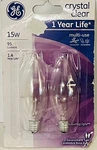 Ge Ca Base 15 Watt 95 Lumen Blunt Tip Light Bulb Candelabra Clear - 2 Pk. Fixed Price $7.00.