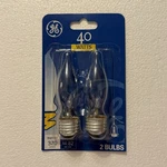 Ge Light Bulbs 40watts Bent Tip Crystal Clear Medium Base Decorative 2-pack New. Fixed Price $8.99.