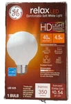 Ge Soft White Relax Frosted Finish Hd Led G25 Globe 40w Dimmable Light Bulb. Fixed Price $9.99.