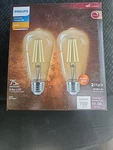 2 Pack Philips Vintage Dimmable 75w Indoor Outdoor St19 Edison Bulb Amber Light. Fixed Price $17.99.