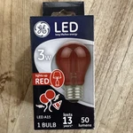 Ge Lighting Led Party Light Bulb, A15, Red, 100 Lumens, 3-watt. Fixed Price $3.99.