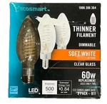 Ecosmart Thinner Filament Dimmable Soft White Led Light Bulbs 3 Pack B11. Fixed Price $10.95.