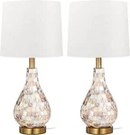 Tpamswo Modern Coastal Table Lamps Set Of 2, Natural Mother Pearl Tiles.... Fixed Price $111.04.