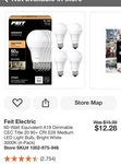 Feit Electric Om60dm/930ca/4 60w A19 3k Led Bulb, Bright White (3000k), 4.5"h X. Fixed Price $6.00.