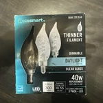 Ecosmart 40w Daylight Dimmable E12 Candelabra Base Led Bulbs (3 Pack B11). Fixed Price $10.50.