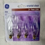 Ge 25w Crystal Clear Candelabra Base Light Bulbs Ca Type 210 Lumens 4 Pack New. Fixed Price $19.89.