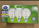Great Value Led Light Bulb G25 25w Eqv. Softwhite, E26 Base, 3 Bulbs. Fixed Price $12.00.
