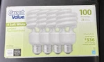 Great Value Soft White Compact Fluorescent Bulbs (4-pack) 26w-100 W Equivalent. Fixed Price $8.99.