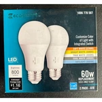 2pk Ecosmart 8w Led Light Bulb A19 Dimmable Color Select Temperature 2700k-5000k. Fixed Price $5.08.