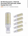 Artiva G9 7w Dimmable Led Bulbs 5000k Cool 120v Bi-pin, Set Of 6. Fixed Price $17.99.