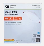Commercial Electric 6" Pro Led Canless Recessed Light, Adjustable Cct, White. Fixed Price $10.99.