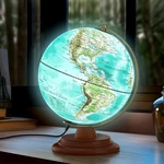 Jowhol 8" Illuminated World Globe With Wooden Stand - Led Night Light For Kids. Fixed Price $60.99.