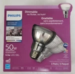 3 Philips 50-watt Par20 Dimmable Bright White Led Flood Lights W/medium Base. Fixed Price $18.99.