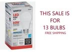13 Lot Satco S29839 60w Equivalent Natural Light A19 Medium Dimmable Led Bulb. Fixed Price $30.99.