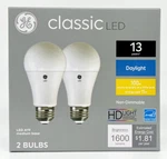 (2 Bulbs) Ge Classic Led A19 Daylight Bulbs, 15 Watts, 1600 Lumens , Hd Light,. Fixed Price $13.77.