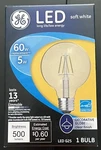 Ge Light Bulb Led G25 60 Watt Decorative Clear Finish Soft White Dimmable. Fixed Price $4.00.
